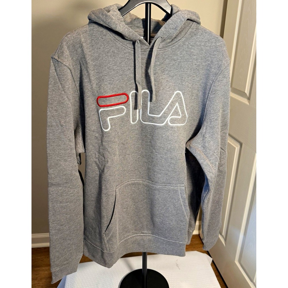 FILA Prati Hoodie Mens Fleece Pullover Logo Gray LM183379 Large